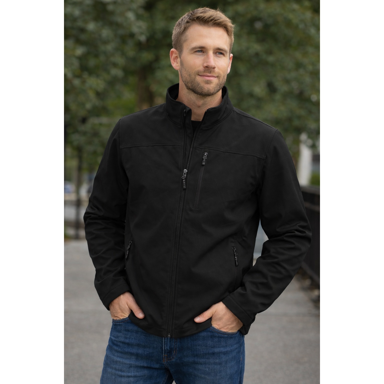 Black, Softshell Outside. Fleece Inside. The Ultimate Men Wet Jacket.